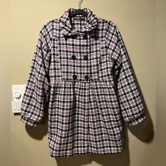 George Ladies L Purple/Grey/Black Plaid Tweed Coat - Picture 2 of 11